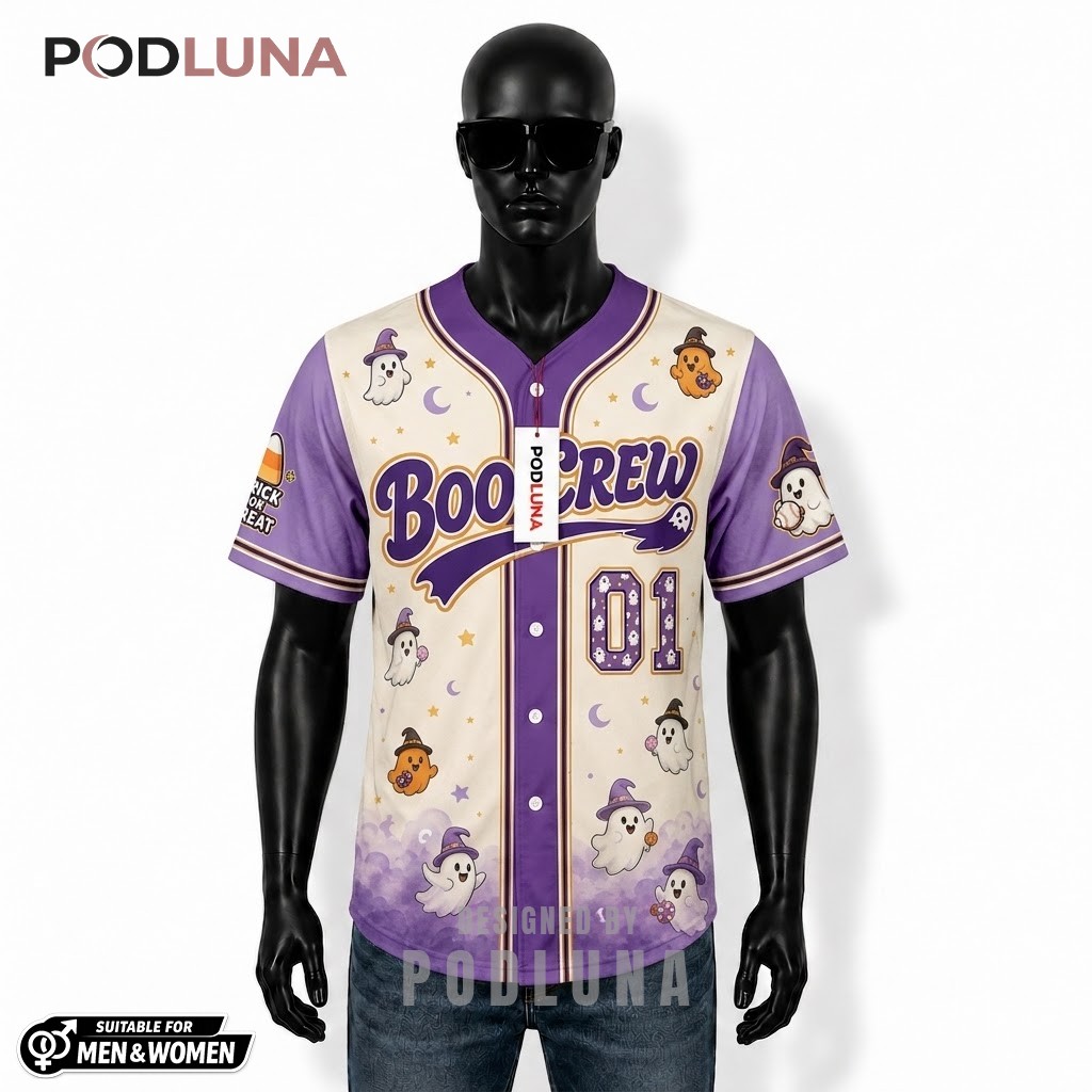 Personalized Boo Crew Halloween Baseball Jersey Cute Ghost Purple 1