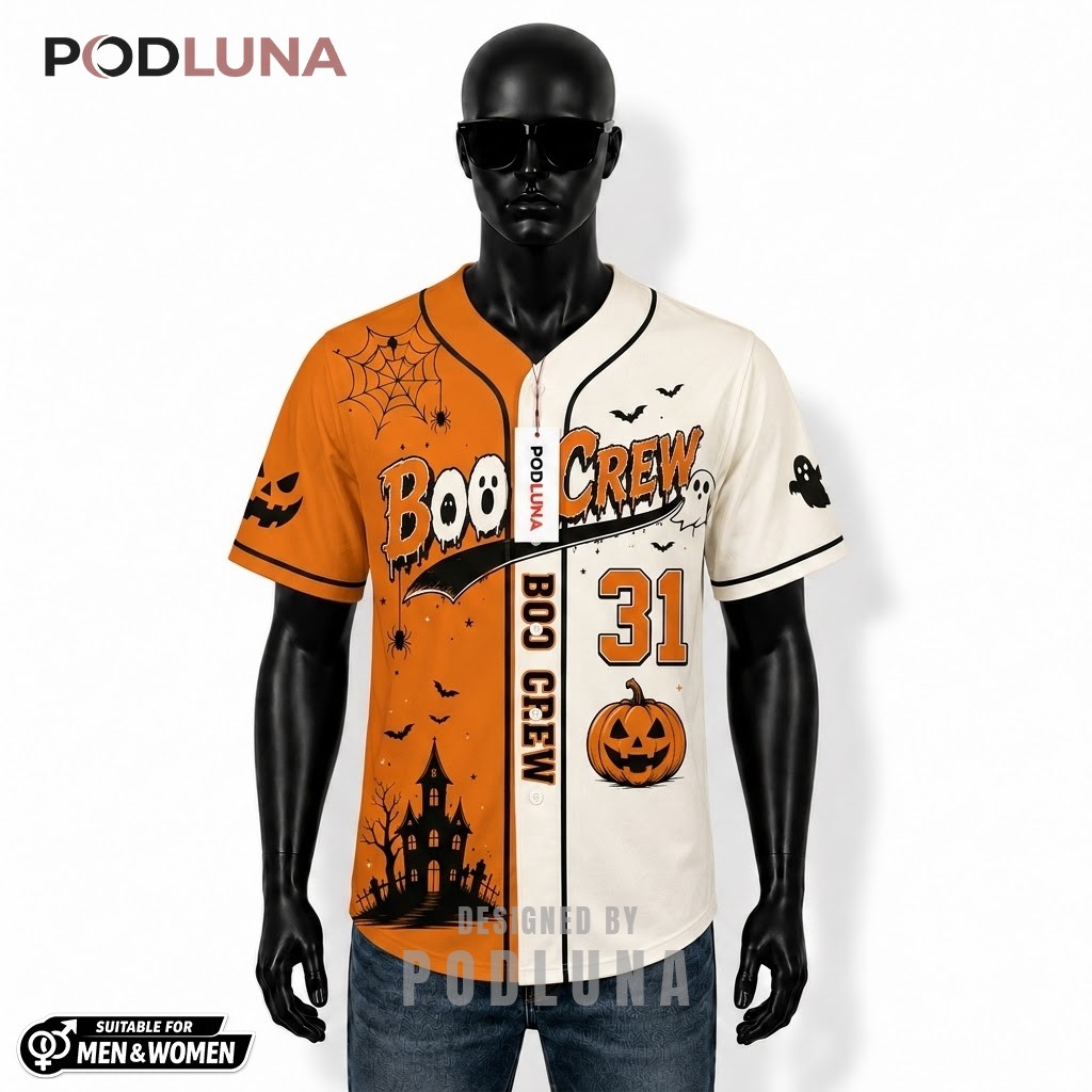 Personalized Boo Crew Halloween Baseball Jersey Pumpkin Two Tone 1