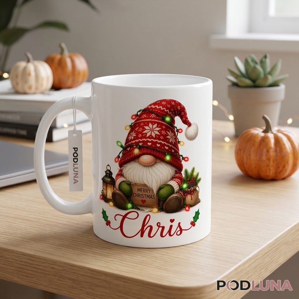Personalized Christmas Mug Cute Gnome Holiday Coffee Cup 2 Personalized Christmas Mug Cute Gnome Holiday Coffee Cup 2
