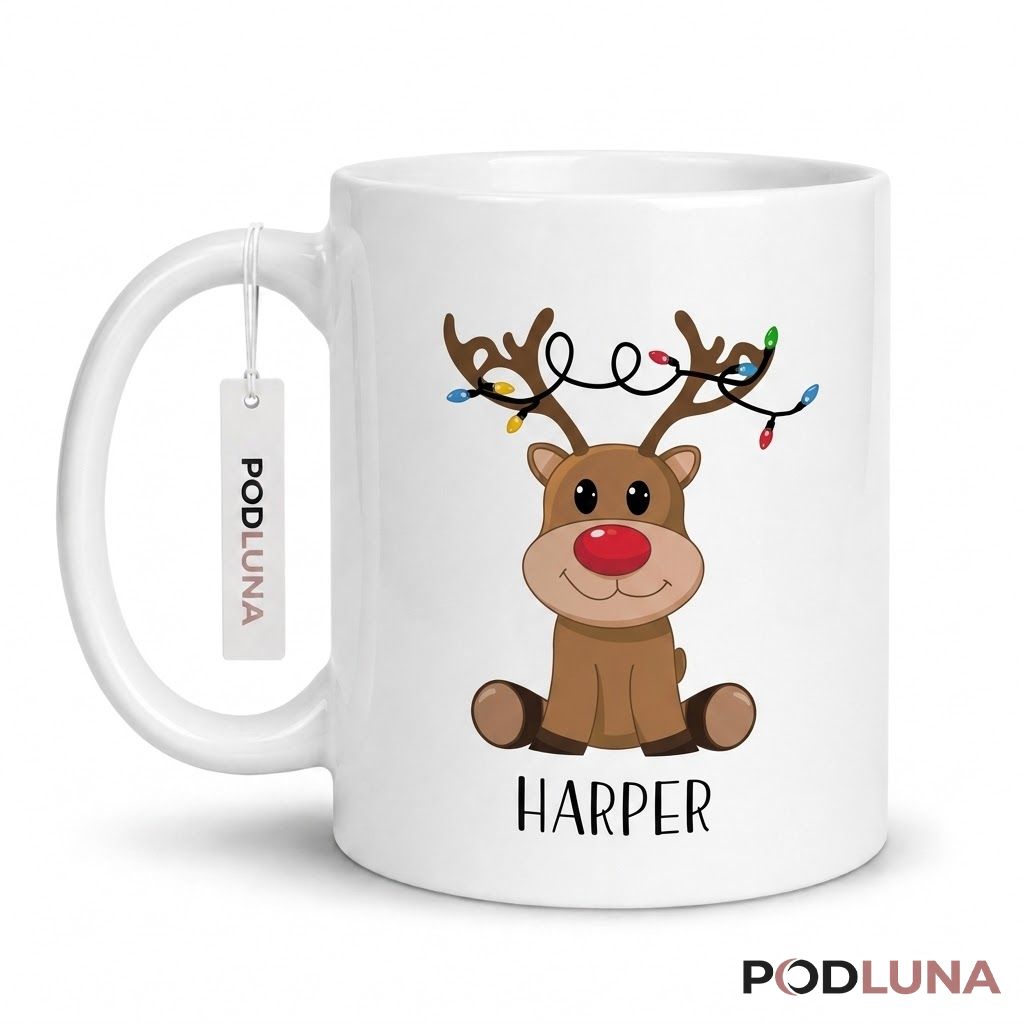 Personalized Christmas Mug Cute Reindeer Holiday Coffee Cup 1