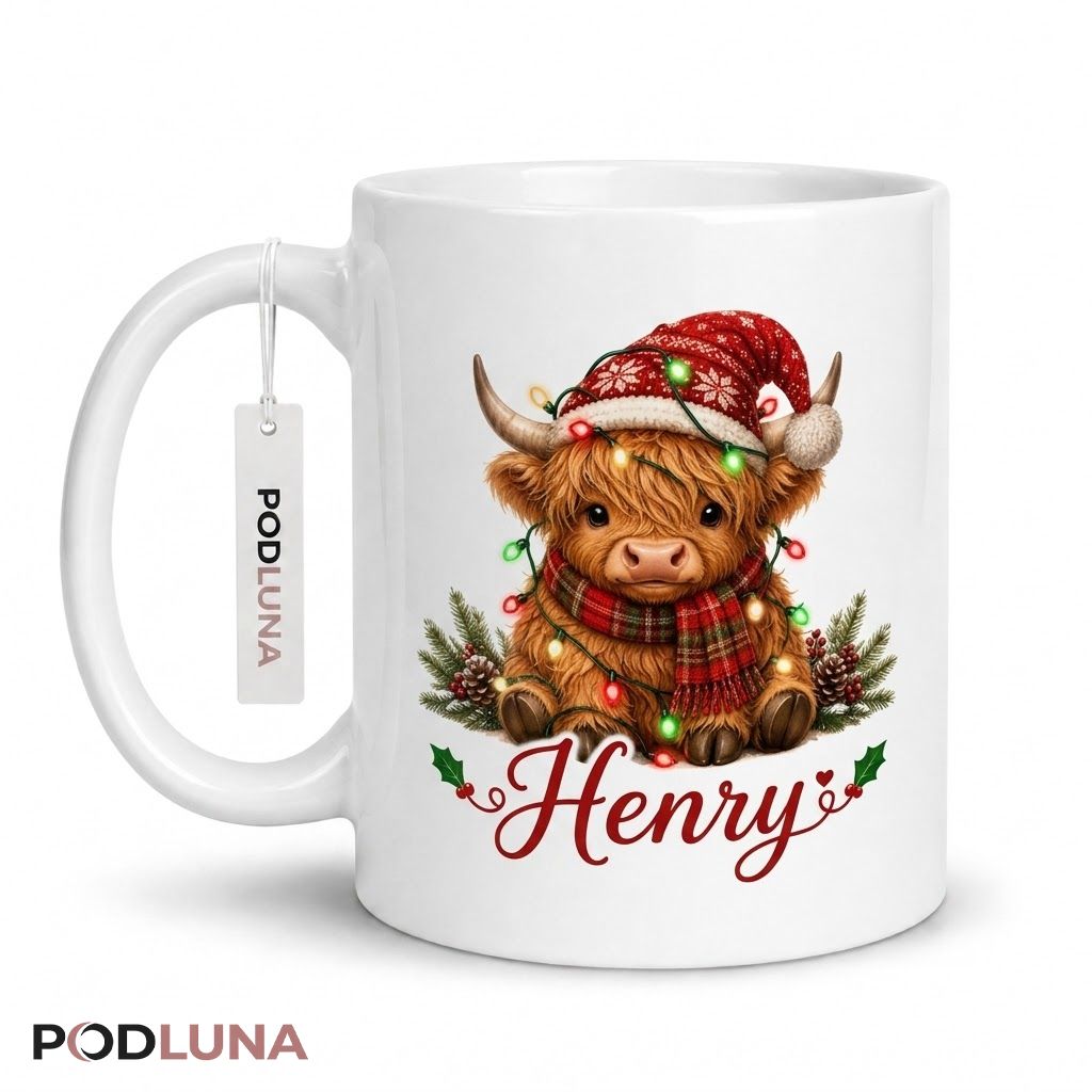 Personalized Christmas Mug Highland Cow Cute Holiday Gift 1