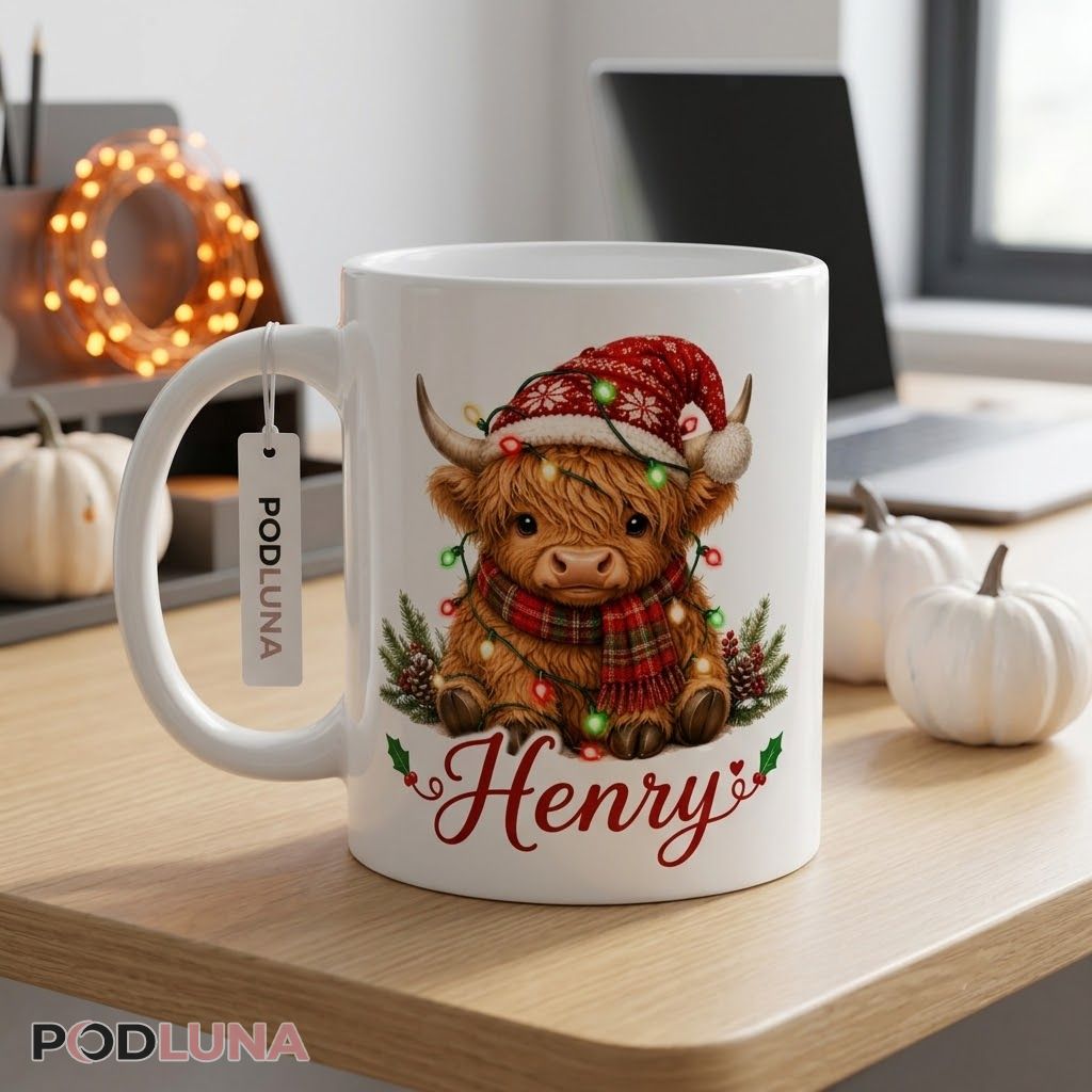 Personalized Christmas Mug Highland Cow Cute Holiday Gift 2 Personalized Christmas Mug Highland Cow Cute Holiday Gift 2