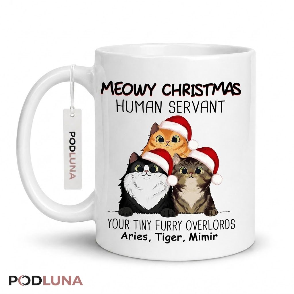 Personalized Christmas Mug Meowy Christmas Human Servant Cat Lover Coffee Cup 1