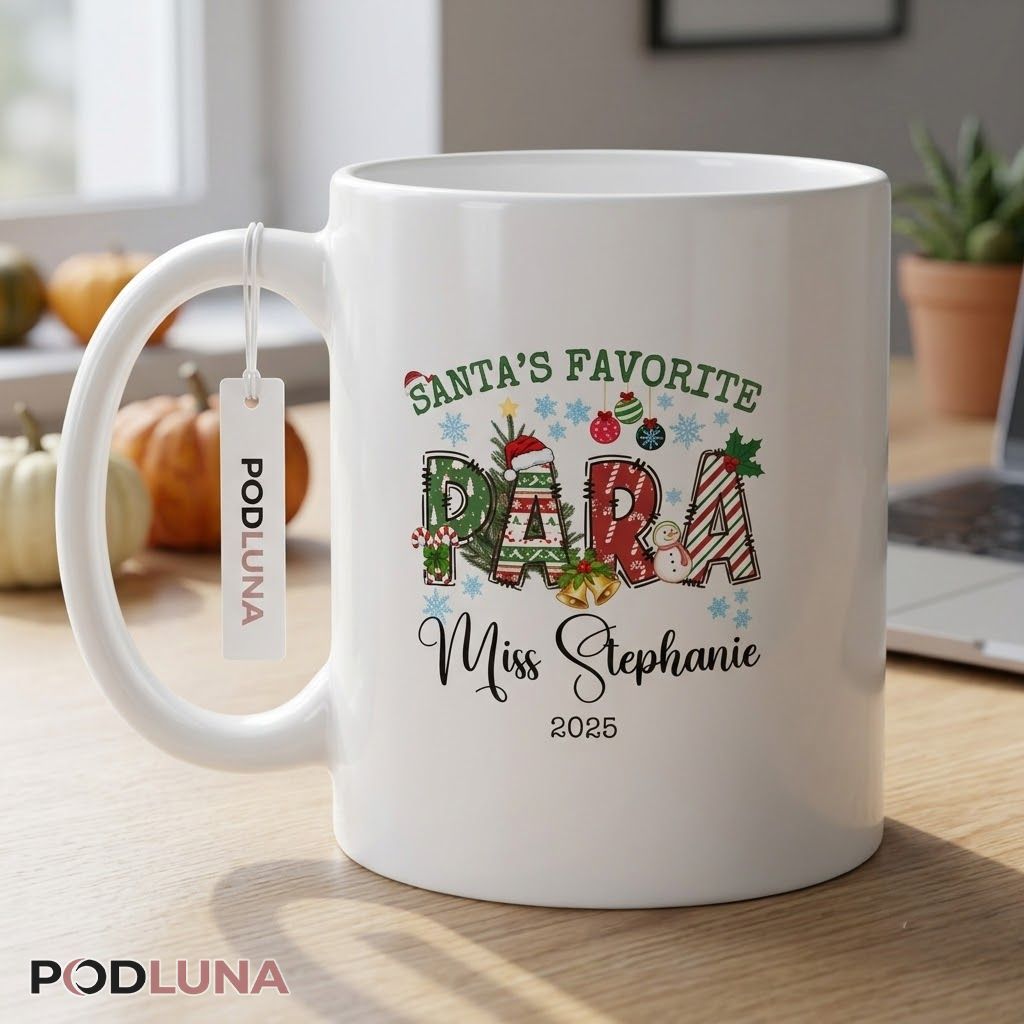 Personalized Christmas Mug Santa's Favorite Para Educator Coffee Cup 2 Personalized Christmas Mug Santa's Favorite Para Educator Coffee Cup 2
