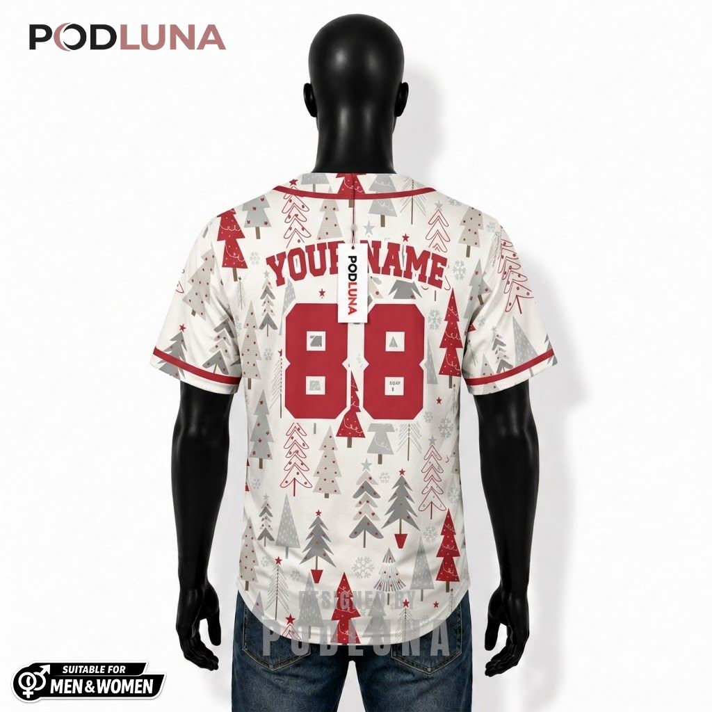 Personalized Christmas Tree Christmas Baseball Jersey White Red 2 Personalized Christmas Tree Christmas Baseball Jersey White Red 2