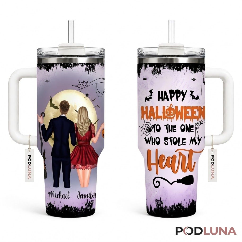 Personalized Couple Halloween Tumbler 40oz Stole My Heart Design