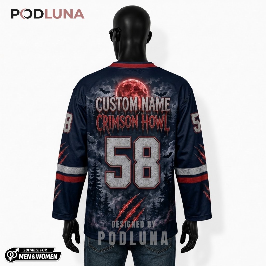 Personalized Crimson Howl Wolf Halloween Hockey Jersey 2 Personalized Crimson Howl Wolf Halloween Hockey Jersey 2