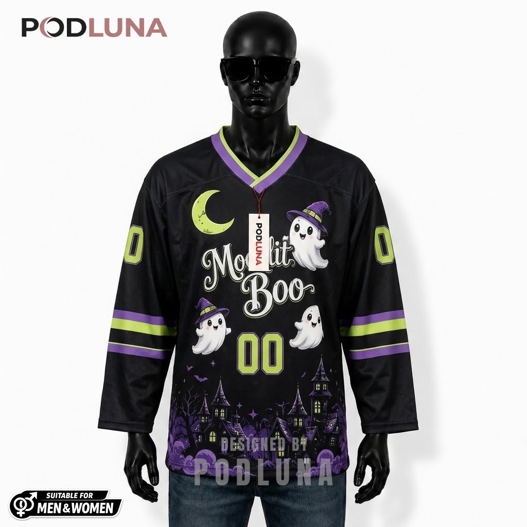 Personalized Cute Ghost Halloween Hockey Jersey 1