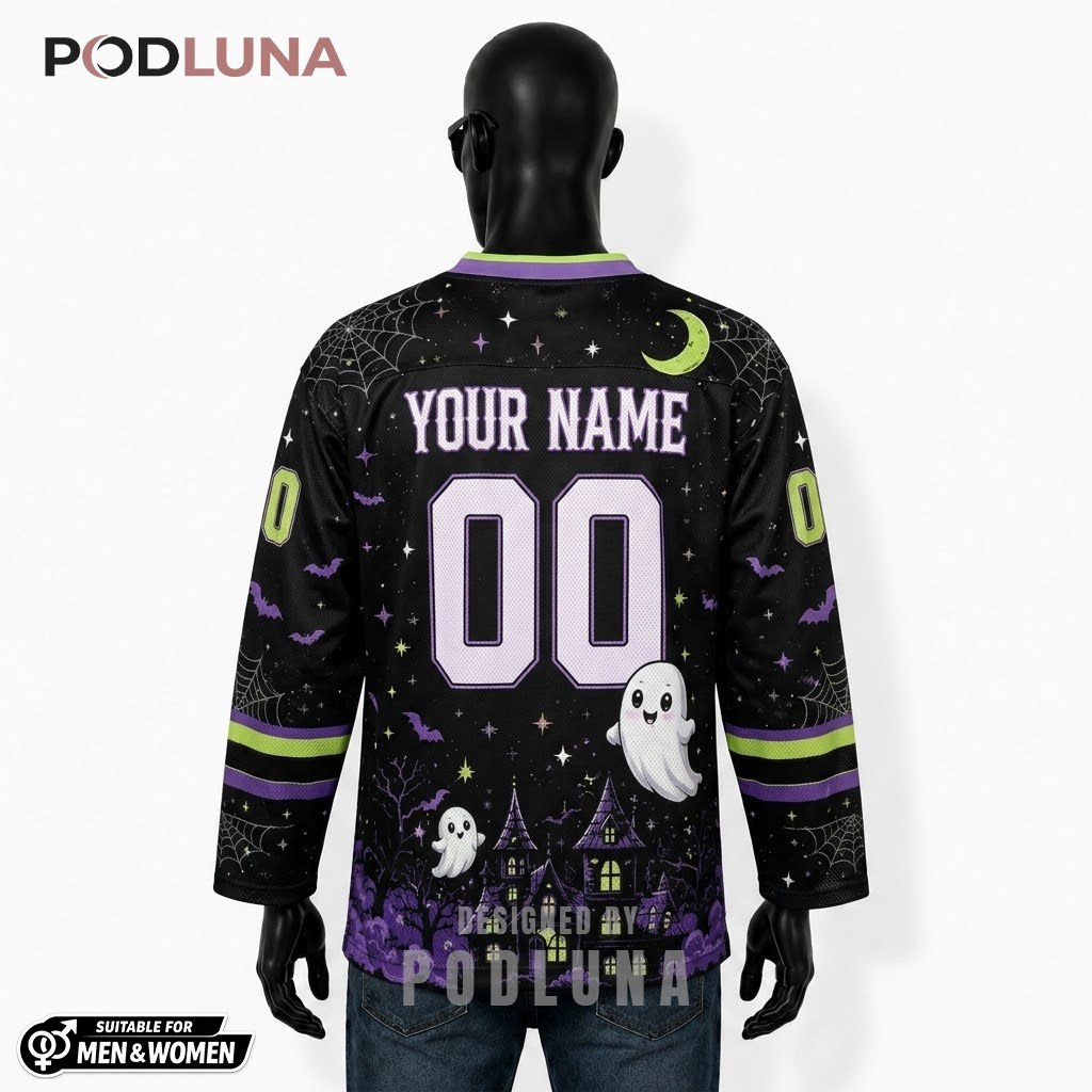 Personalized Cute Ghost Halloween Hockey Jersey 2 Personalized Cute Ghost Halloween Hockey Jersey 2