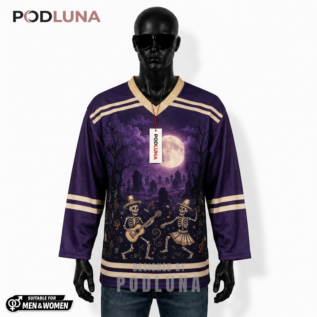 Personalized Dancing Skeleton Halloween Hockey Jersey 1