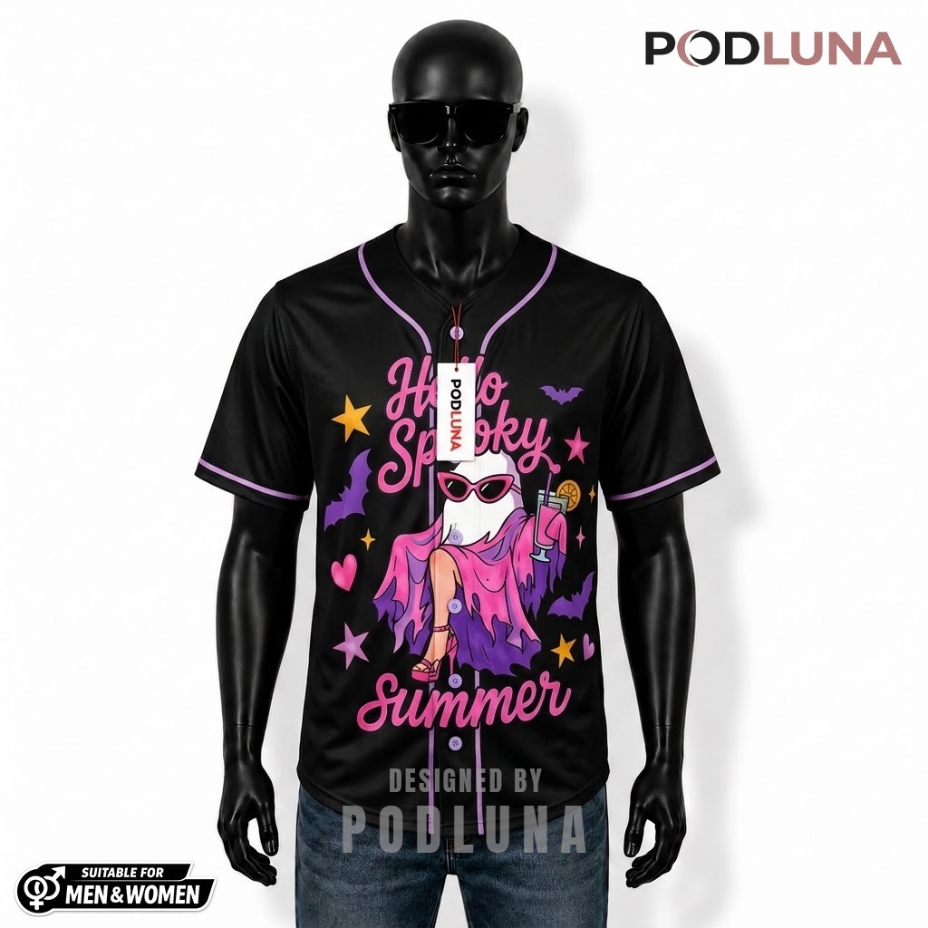 Personalized Ghost Halloween Baseball Jersey Pink Black 1