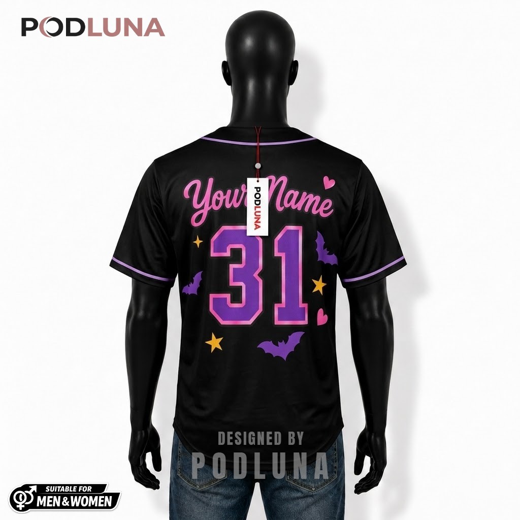 Personalized Ghost Halloween Baseball Jersey Pink Black 2 Personalized Ghost Halloween Baseball Jersey Pink Black 2