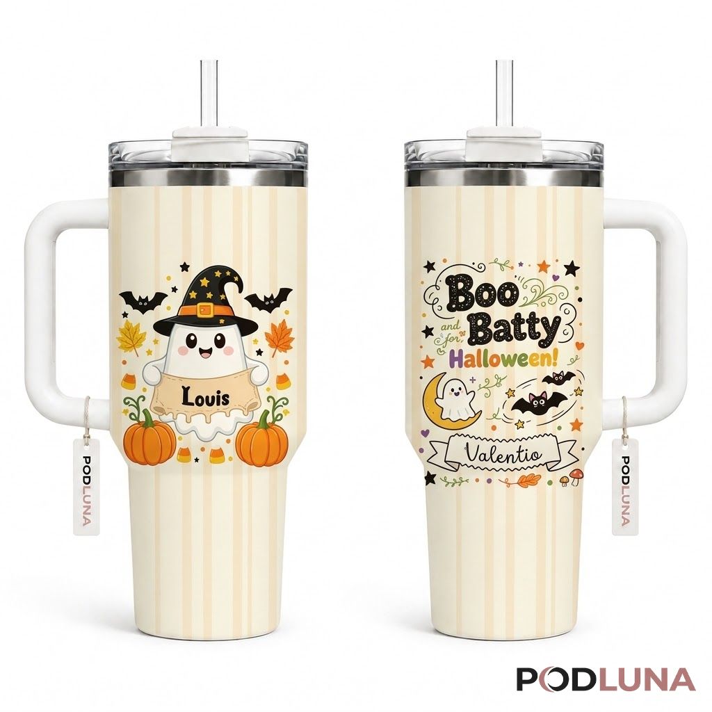 Personalized Ghost Halloween Tumbler 40oz Boo Batty Pumpkin Design