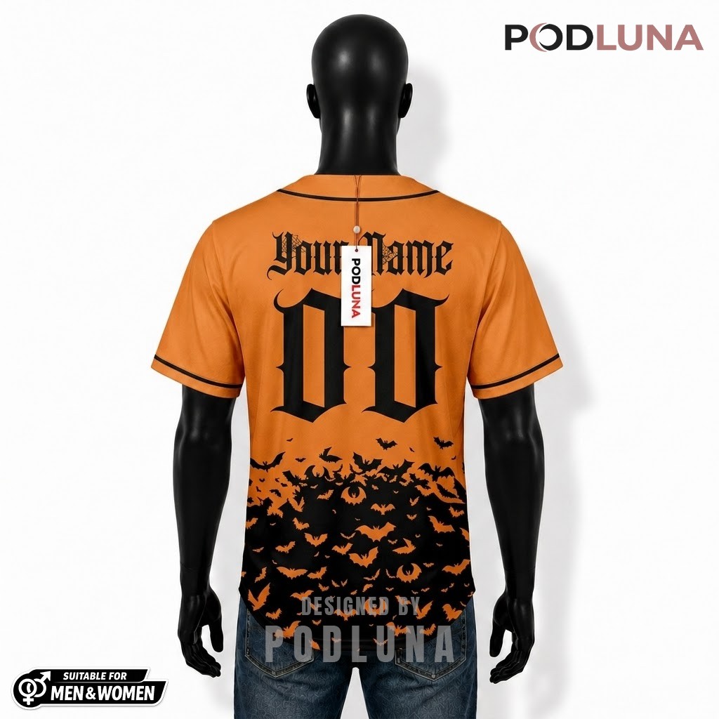 Personalized Halloween Baseball Jersey Bat Swarm Orange Black 2 Personalized Halloween Baseball Jersey Bat Swarm Orange Black 2