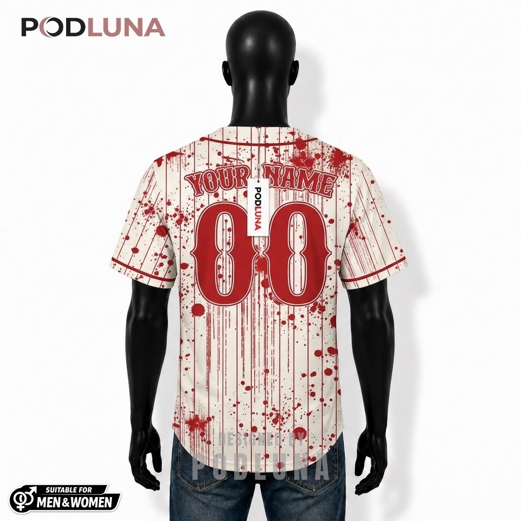 Personalized Halloween Baseball Jersey Blood Splatter White 2 Personalized Halloween Baseball Jersey Blood Splatter White 2