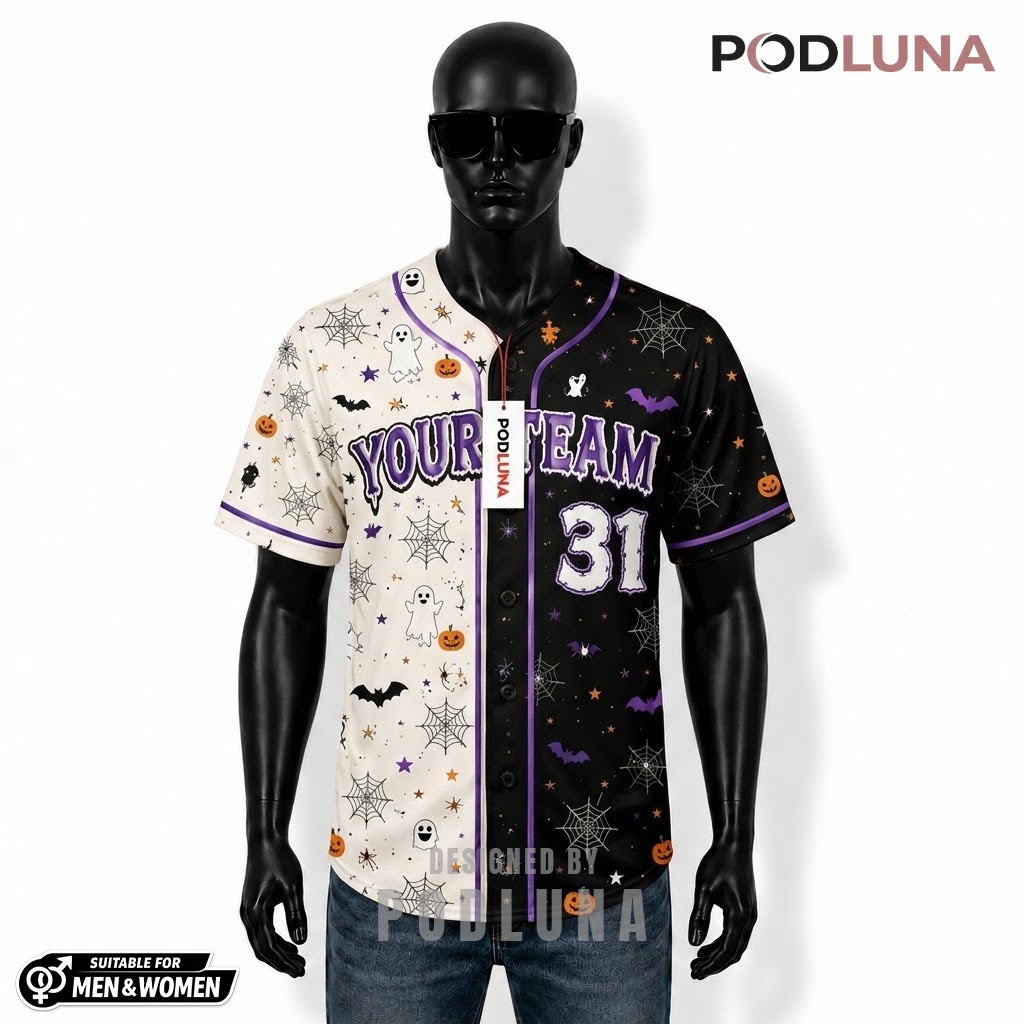 Personalized Halloween Baseball Jersey Ghost Bat Two Tone 1