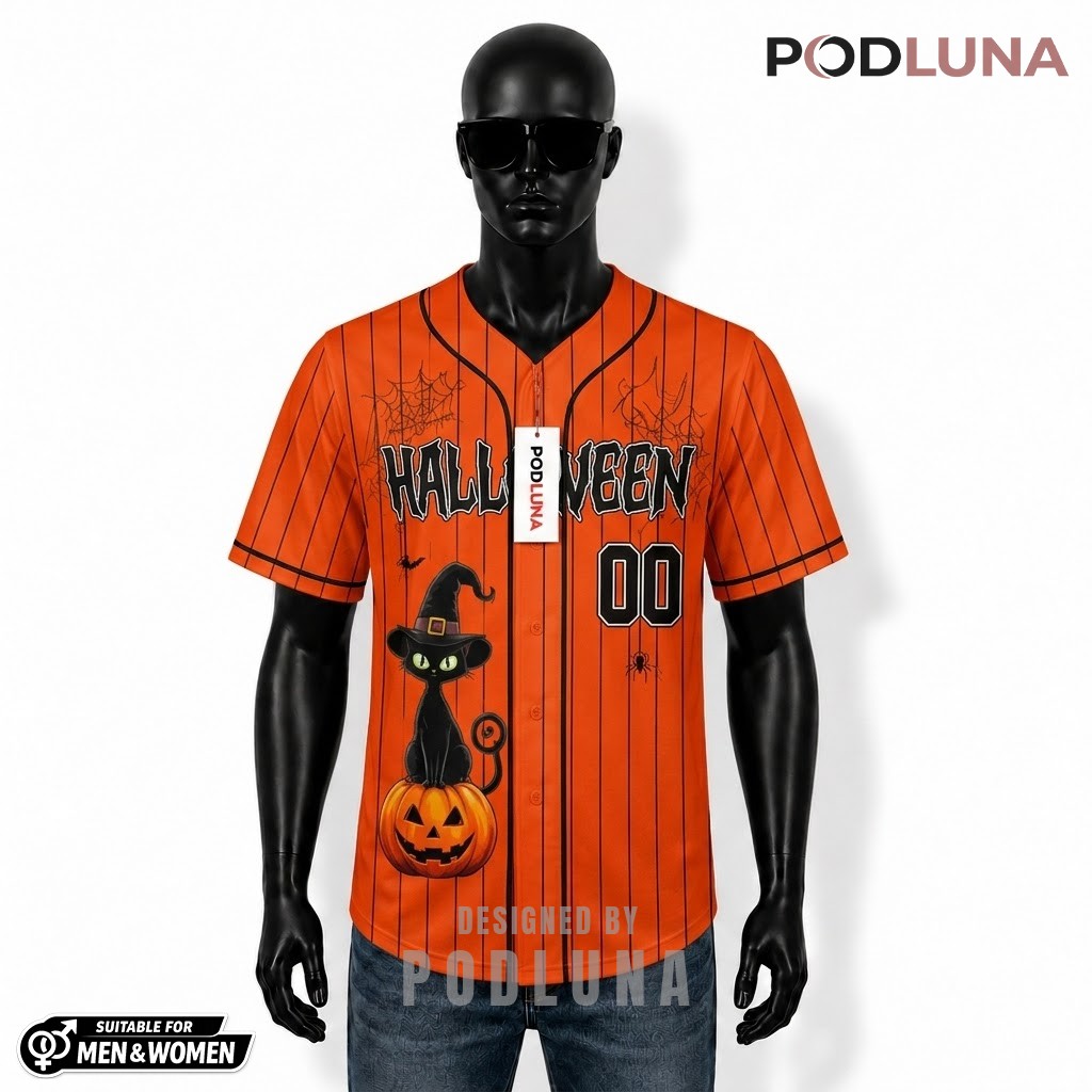 Personalized Halloween Baseball Jersey Ghost Cats 1
