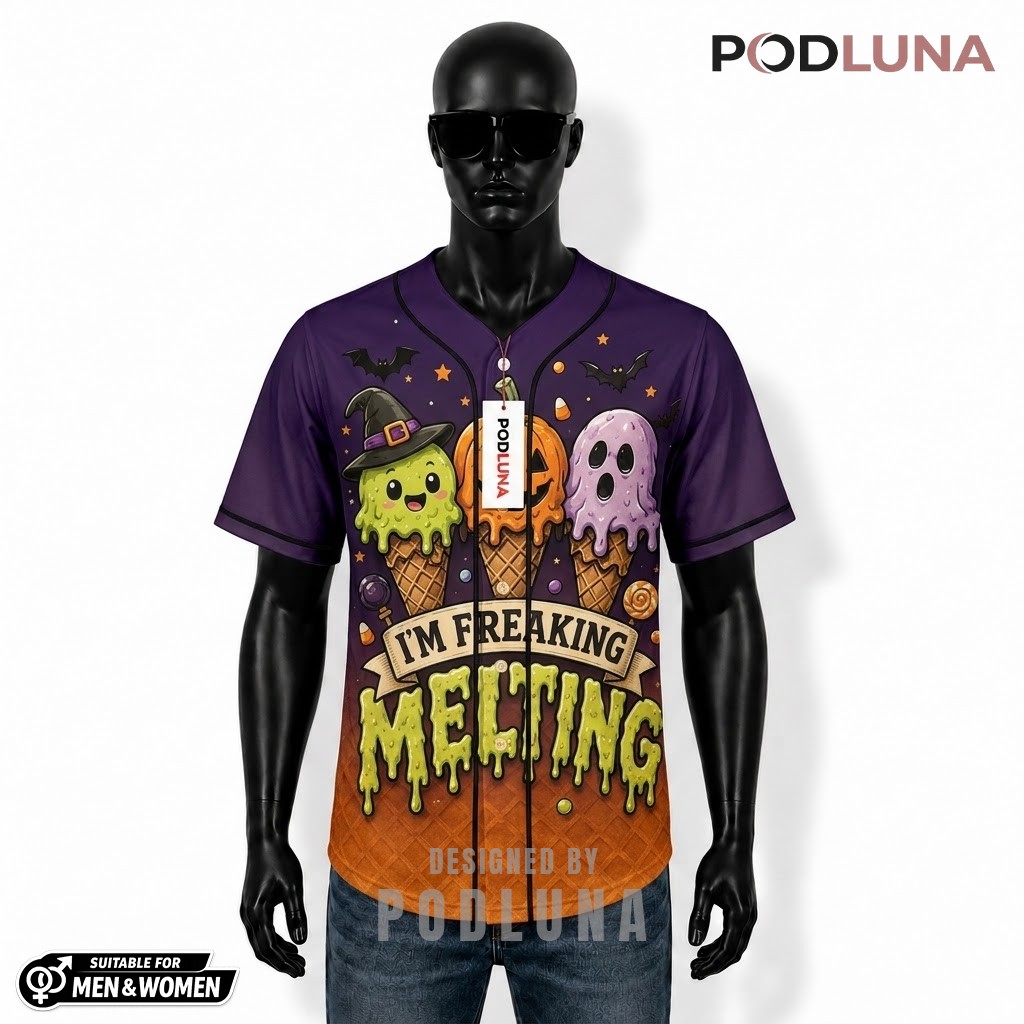 Personalized Halloween Baseball Jersey Ice Cream Melting Purple 1