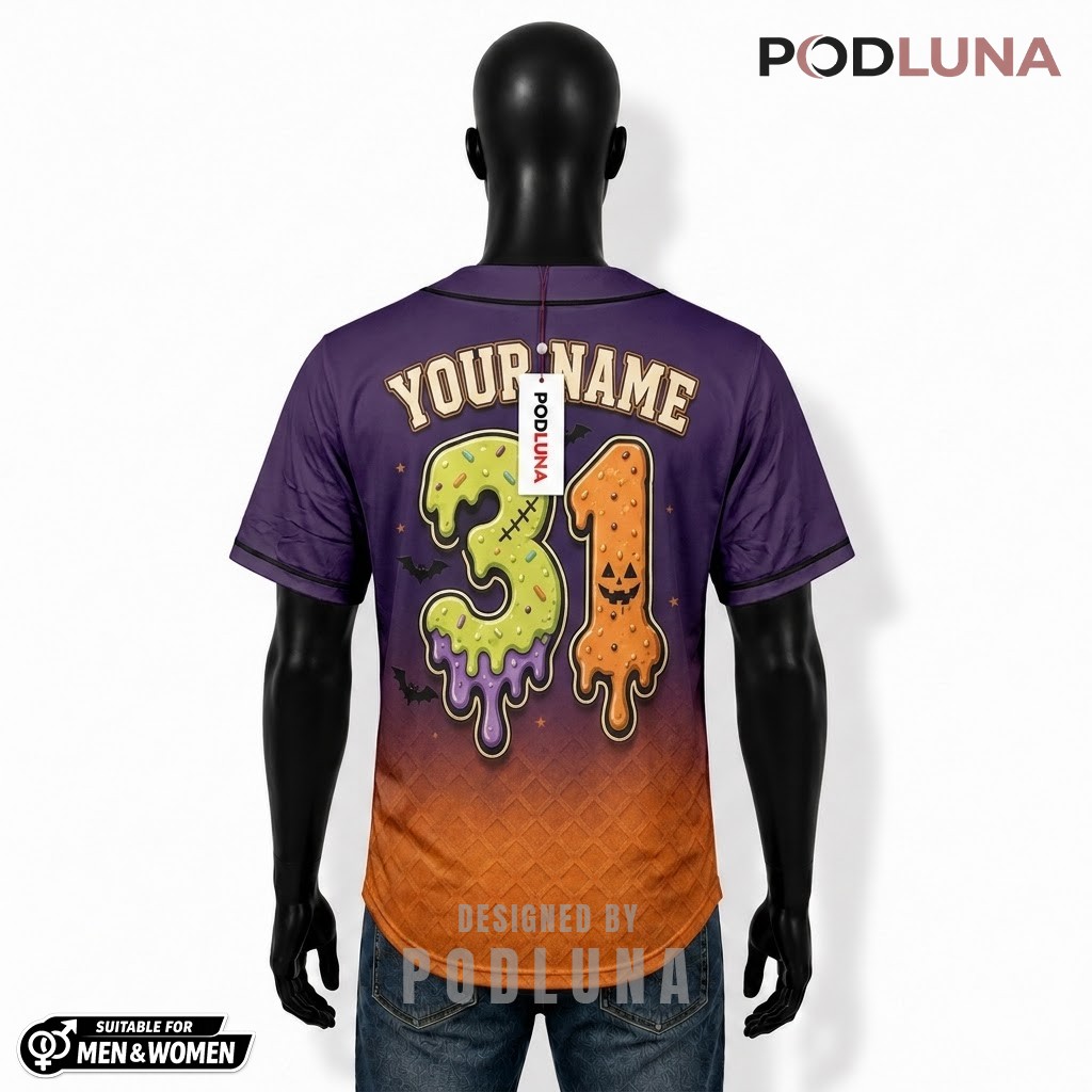 Personalized Halloween Baseball Jersey Ice Cream Melting Purple 2 Personalized Halloween Baseball Jersey Ice Cream Melting Purple 2