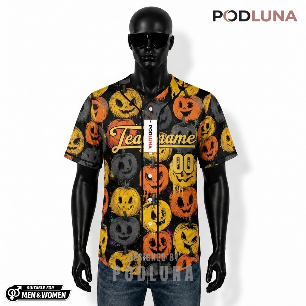 Personalized Halloween Baseball Jersey Jack O Lantern Pumpkin 1