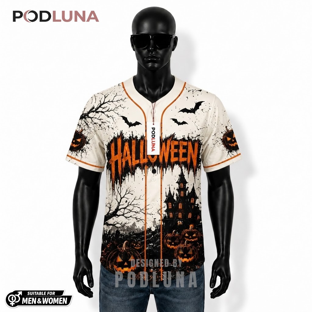 Personalized Halloween Baseball Jersey Scarecrow Pumpkin White 1