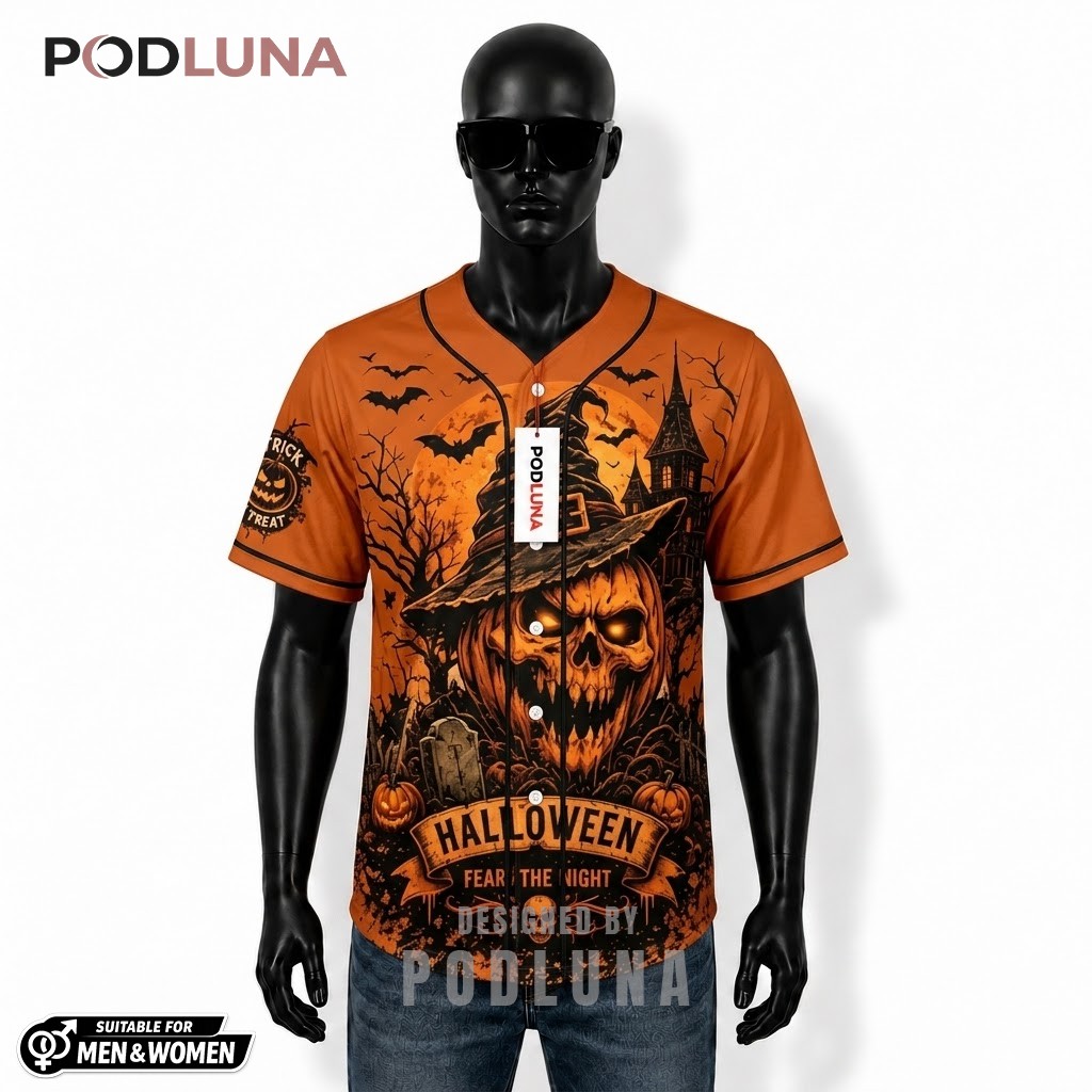 Personalized Halloween Baseball Jersey Skull Witch Hat Orange 1