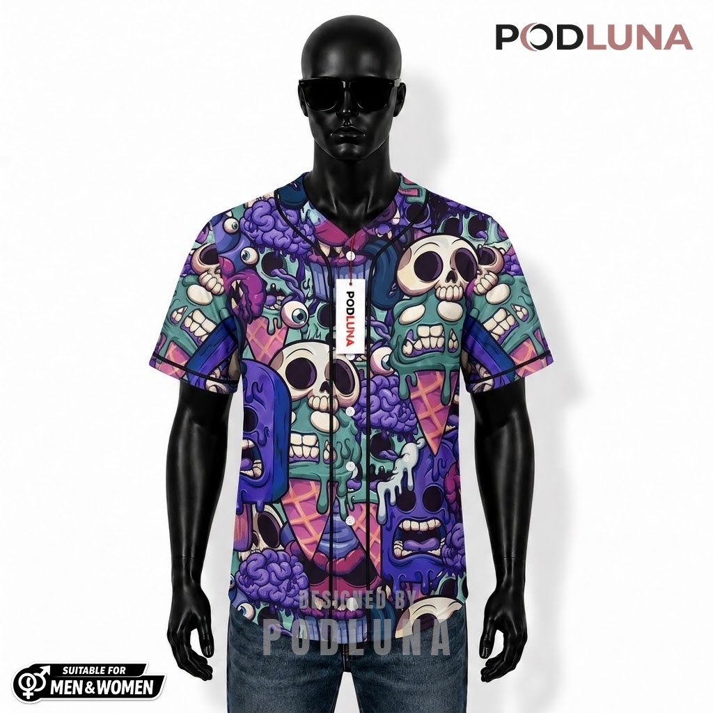 Personalized Halloween Baseball Jersey Zombie Skull Purple Teal 1