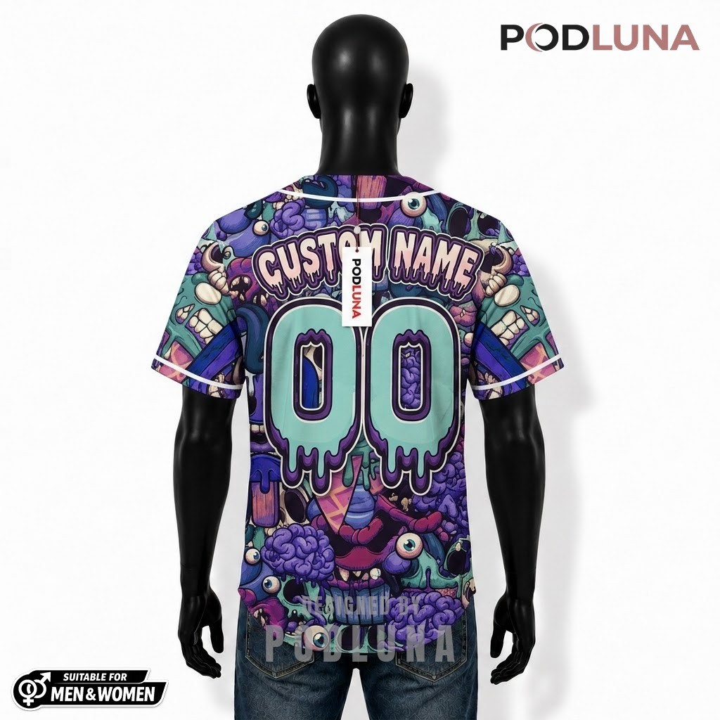 Personalized Halloween Baseball Jersey Zombie Skull Purple Teal 2 Personalized Halloween Baseball Jersey Zombie Skull Purple Teal 2