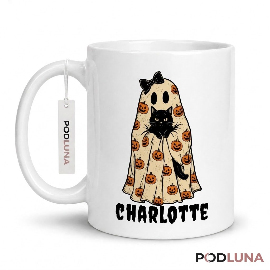 Personalized Halloween Cat Mug Ghost Pumpkin Custom 1