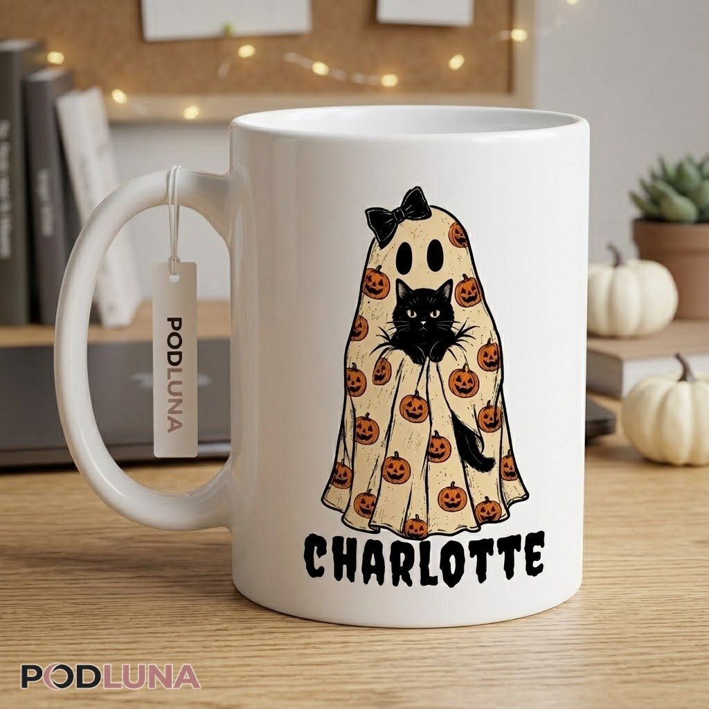 Personalized Halloween Cat Mug Ghost Pumpkin Custom 2 Personalized Halloween Cat Mug Ghost Pumpkin Custom 2
