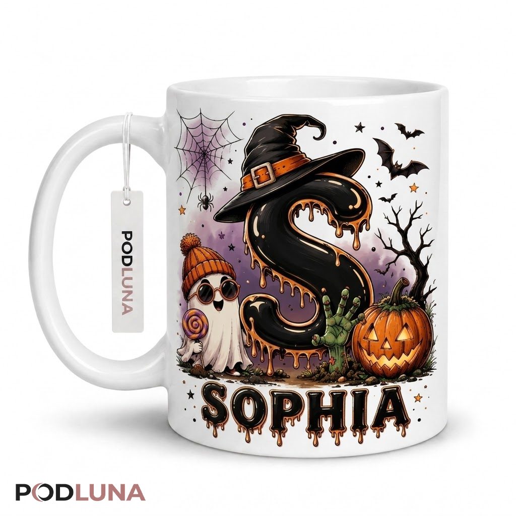 Personalized Halloween Ghost Mug Witch Hat Pumpkin 1
