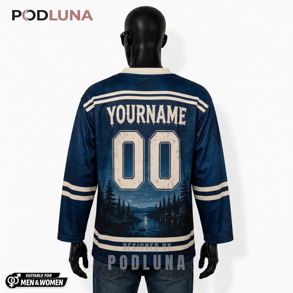 Personalized Halloween Hockey Jersey Skeleton Moonlit Lake 2 Personalized Halloween Hockey Jersey Skeleton Moonlit Lake 2