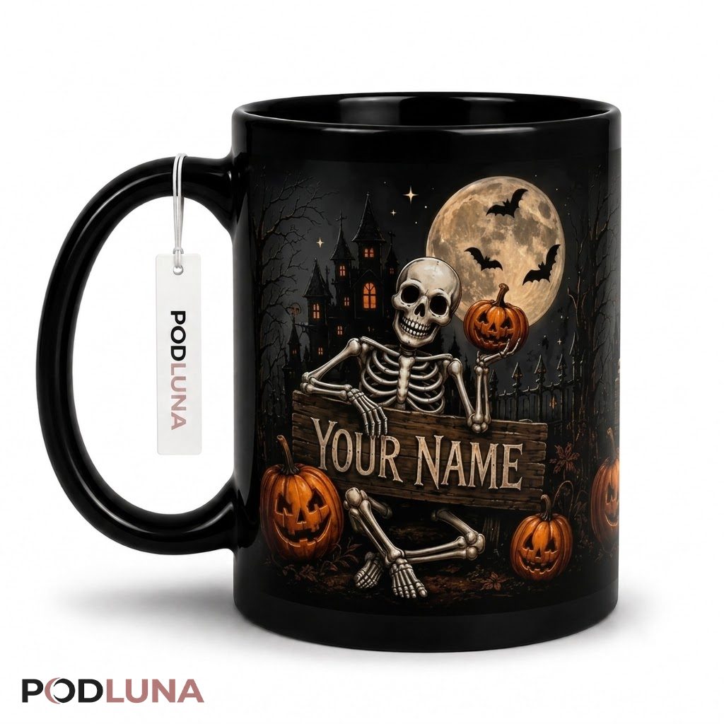 Personalized Halloween Pumpkin Mug Skeleton Haunted House 1