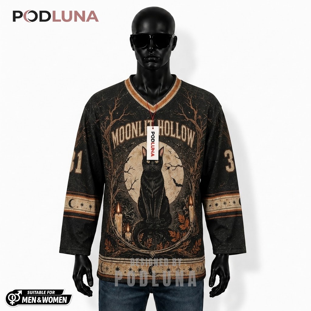 Personalized Moonlit Hollow Halloween Hockey Jersey 1