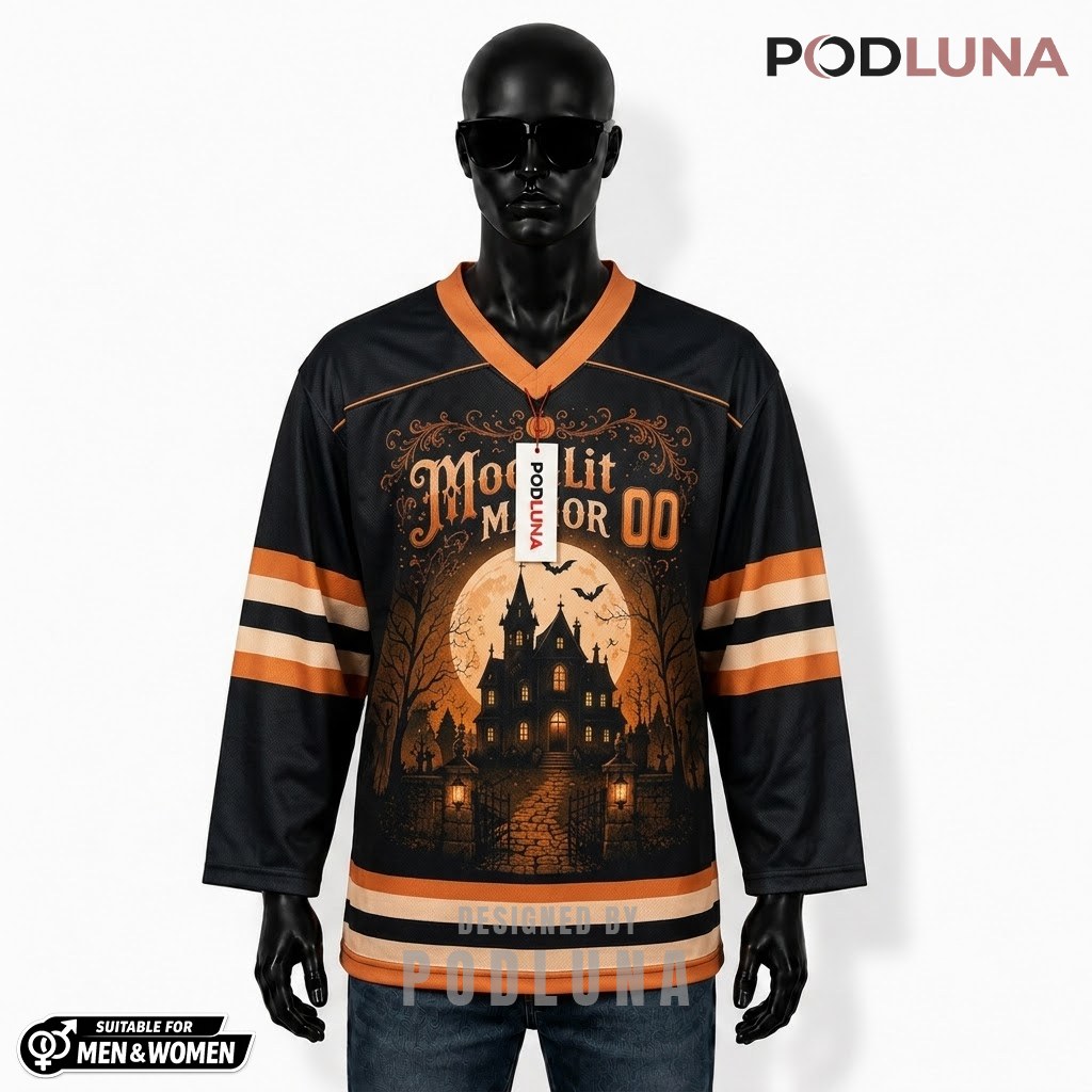 Personalized Moonlit Manor Halloween Hockey Jersey 1
