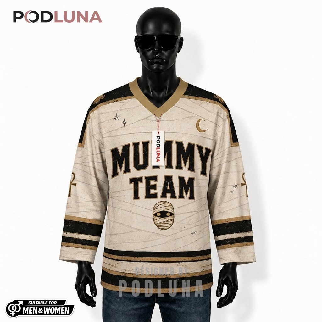 Personalized Mummy Team Halloween Hockey Jersey 1