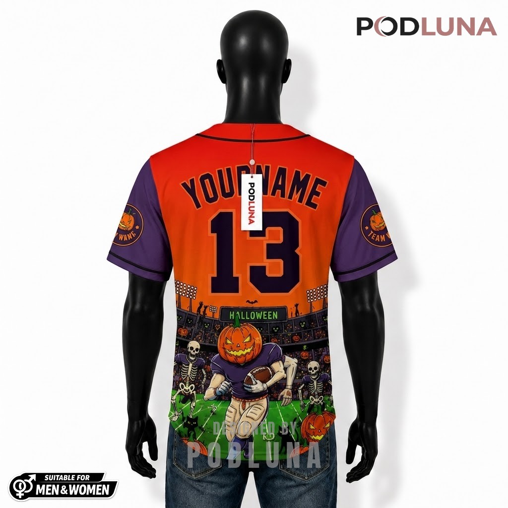 Personalized Pumpkin Head Football Halloween Baseball Jersey 2 Personalized Pumpkin Head Football Halloween Baseball Jersey 2