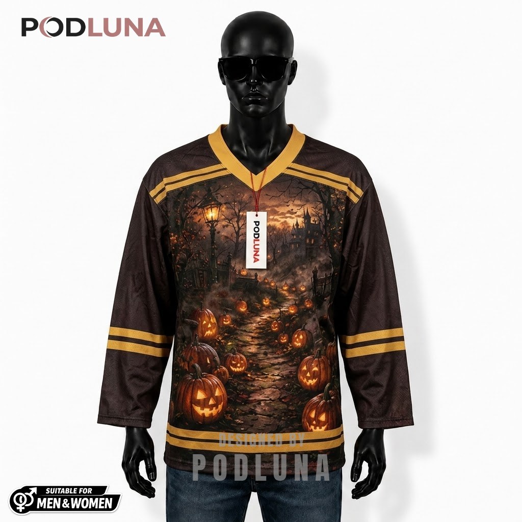 Personalized Pumpkin Patch Halloween Hockey Jersey 1