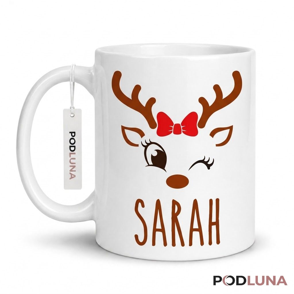 Personalized Reindeer Christmas Mug Cute Holiday Gift 1