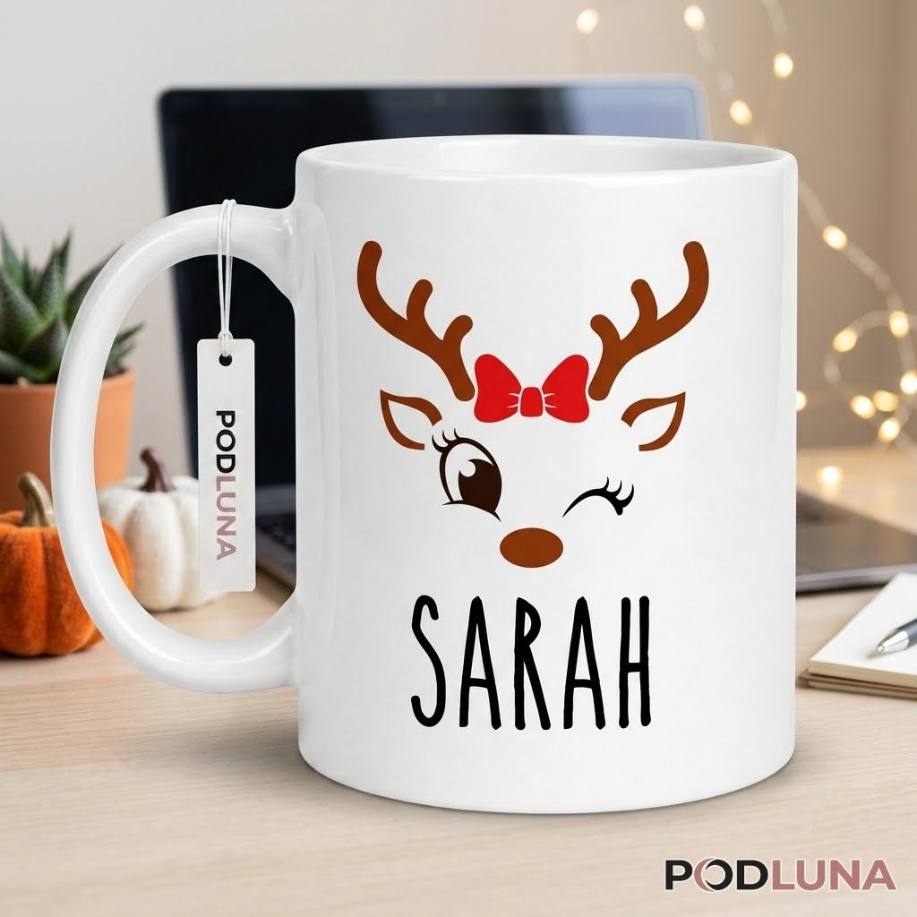 Personalized Reindeer Christmas Mug Cute Holiday Gift 2 Personalized Reindeer Christmas Mug Cute Holiday Gift 2