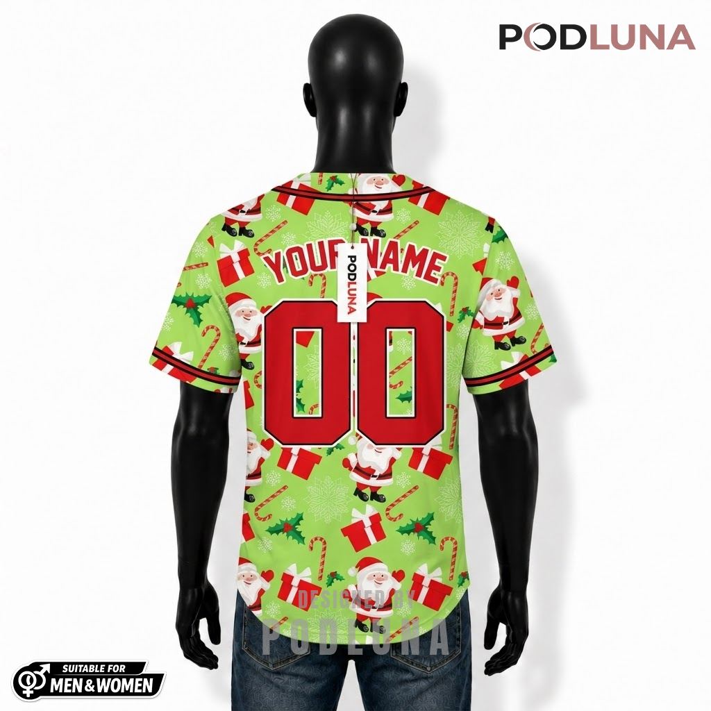 Personalized Santa Gift Box Christmas Baseball Jersey Green 2 Personalized Santa Gift Box Christmas Baseball Jersey Green 2