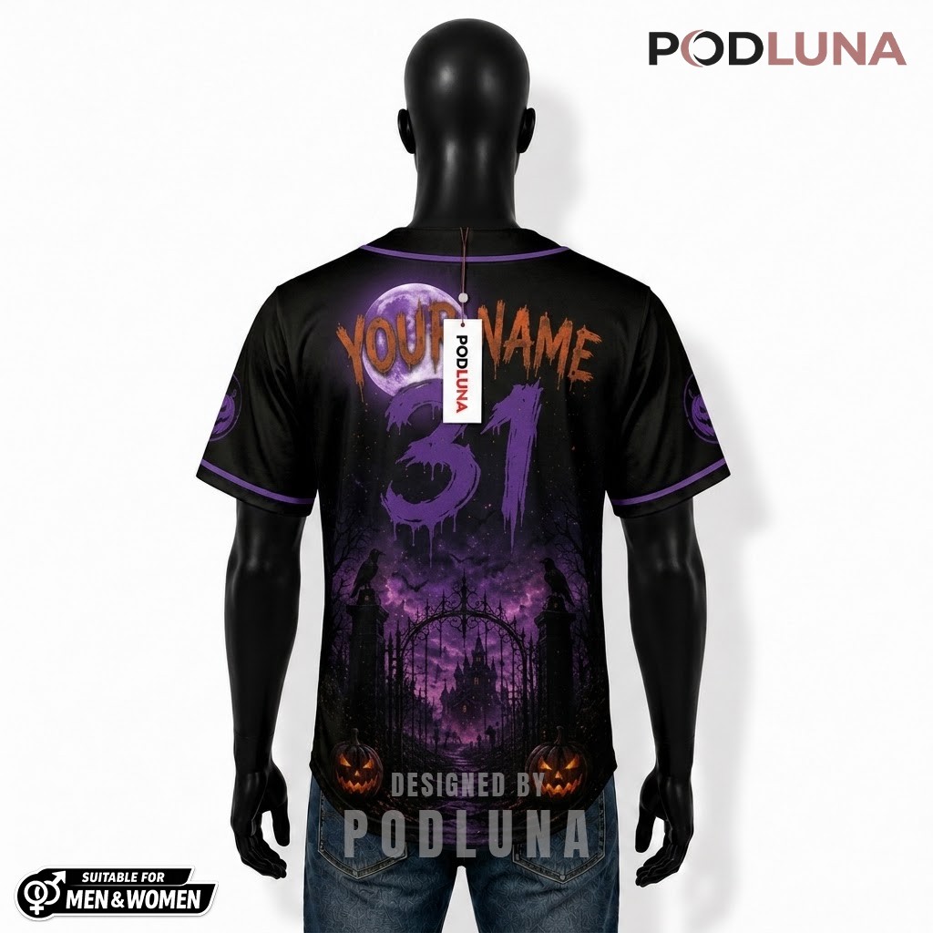 Personalized Scarecrow Halloween Baseball Jersey Purple Pumpkin 2 Personalized Scarecrow Halloween Baseball Jersey Purple Pumpkin 2