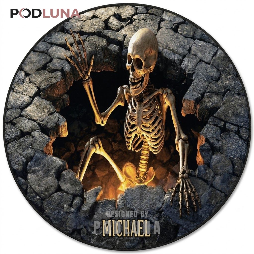 Personalized Skeleton Halloween 3D Rug Stone Crypt Illusion