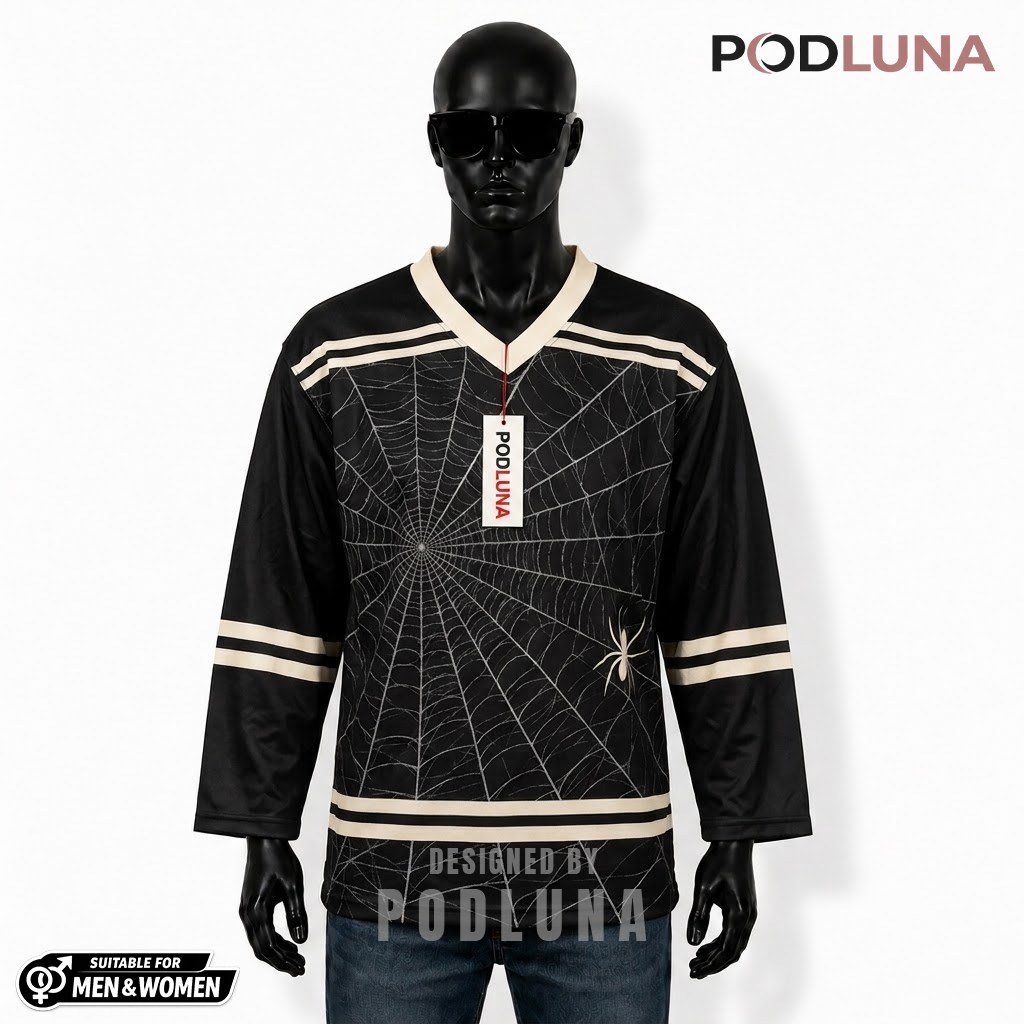 Personalized Spider Web Halloween Hockey Jersey 1