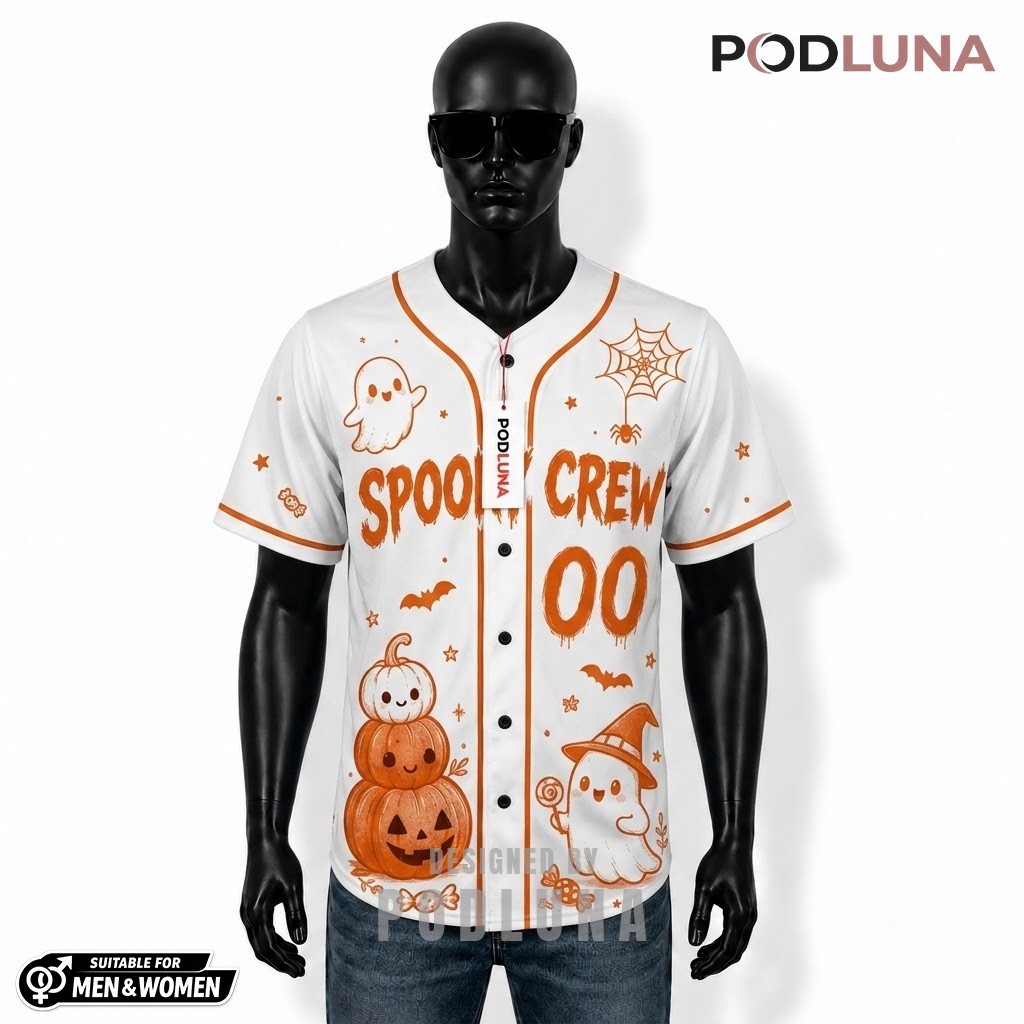 Personalized Spooky Crew Halloween Baseball Jersey Ghost Pumpkin 1