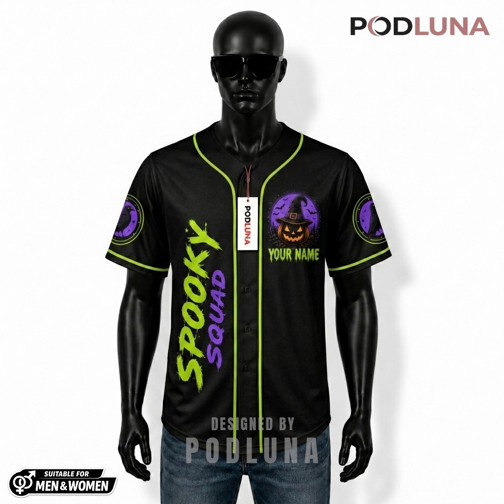 Personalized Spooky Squad Halloween Baseball Jersey Black 1