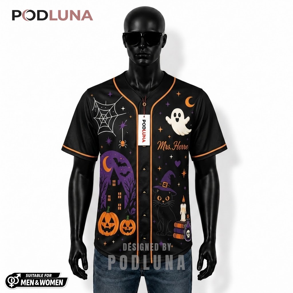 Personalized Witch Halloween Baseball Jersey Ghost Black 1