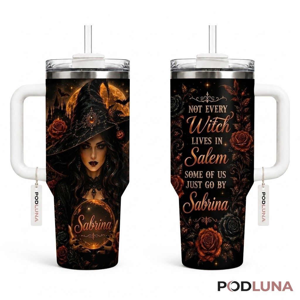 Personalized Witch Halloween Tumbler 40oz Salem Rose Moon Design