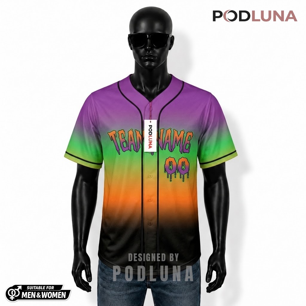 Personalized Zombie Hand Halloween Baseball Jersey Purple Green Orange 1