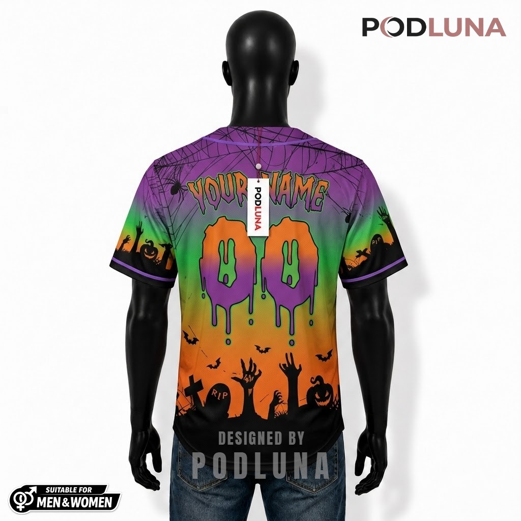 Personalized Zombie Hand Halloween Baseball Jersey Purple Green Orange 2 Personalized Zombie Hand Halloween Baseball Jersey Purple Green Orange 2